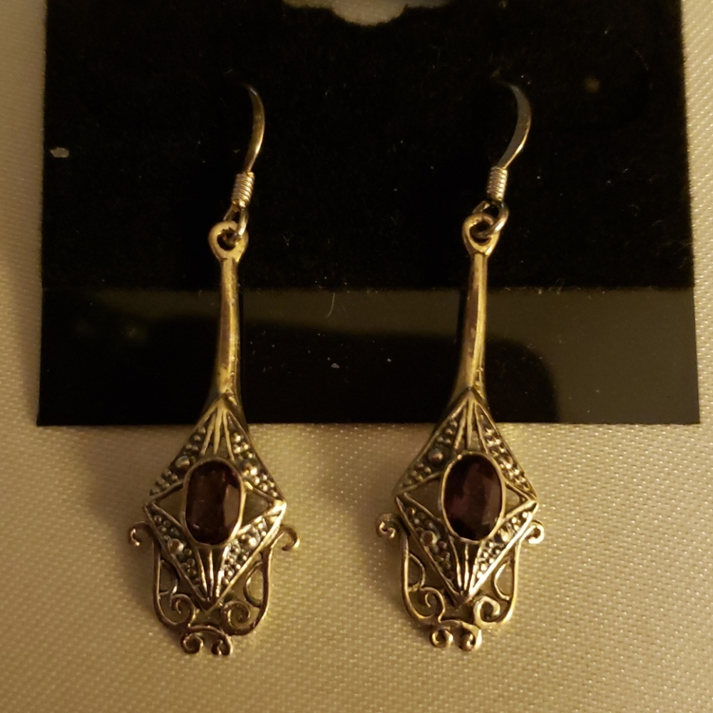 Sterling silver dangle Amethyst earrings.